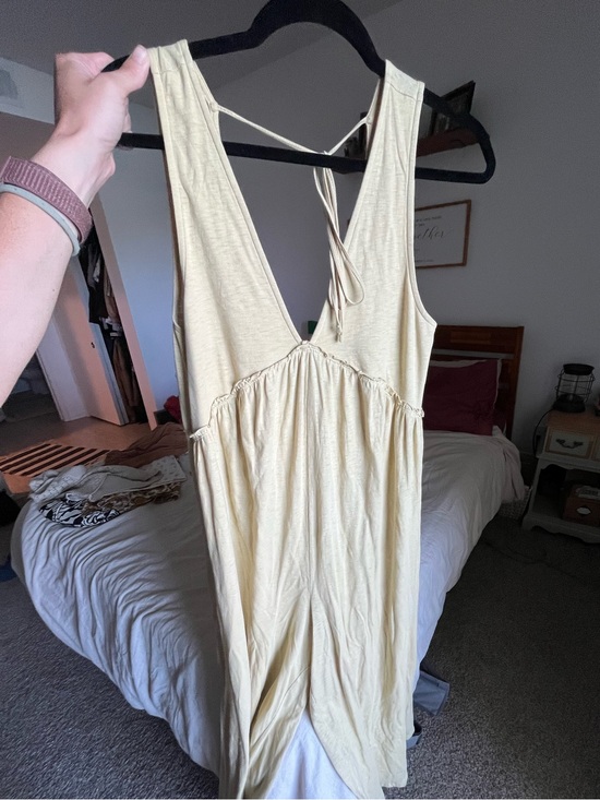 American Eagle Outfitters Pants - American Eagle Cream Yellow Plunge jumpsuit Tie Back 100% Cotton